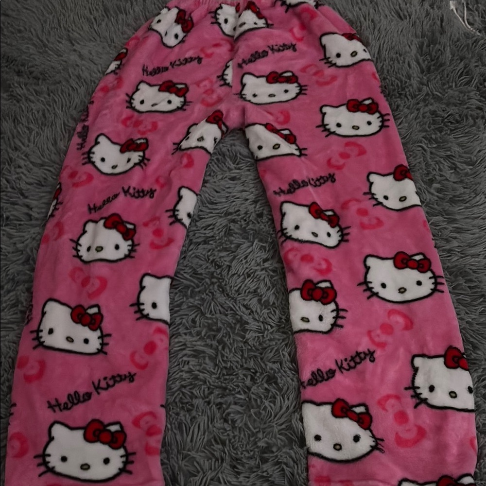 Hello Kitty Pink and White Pajama Bottoms with Elastic Waistband